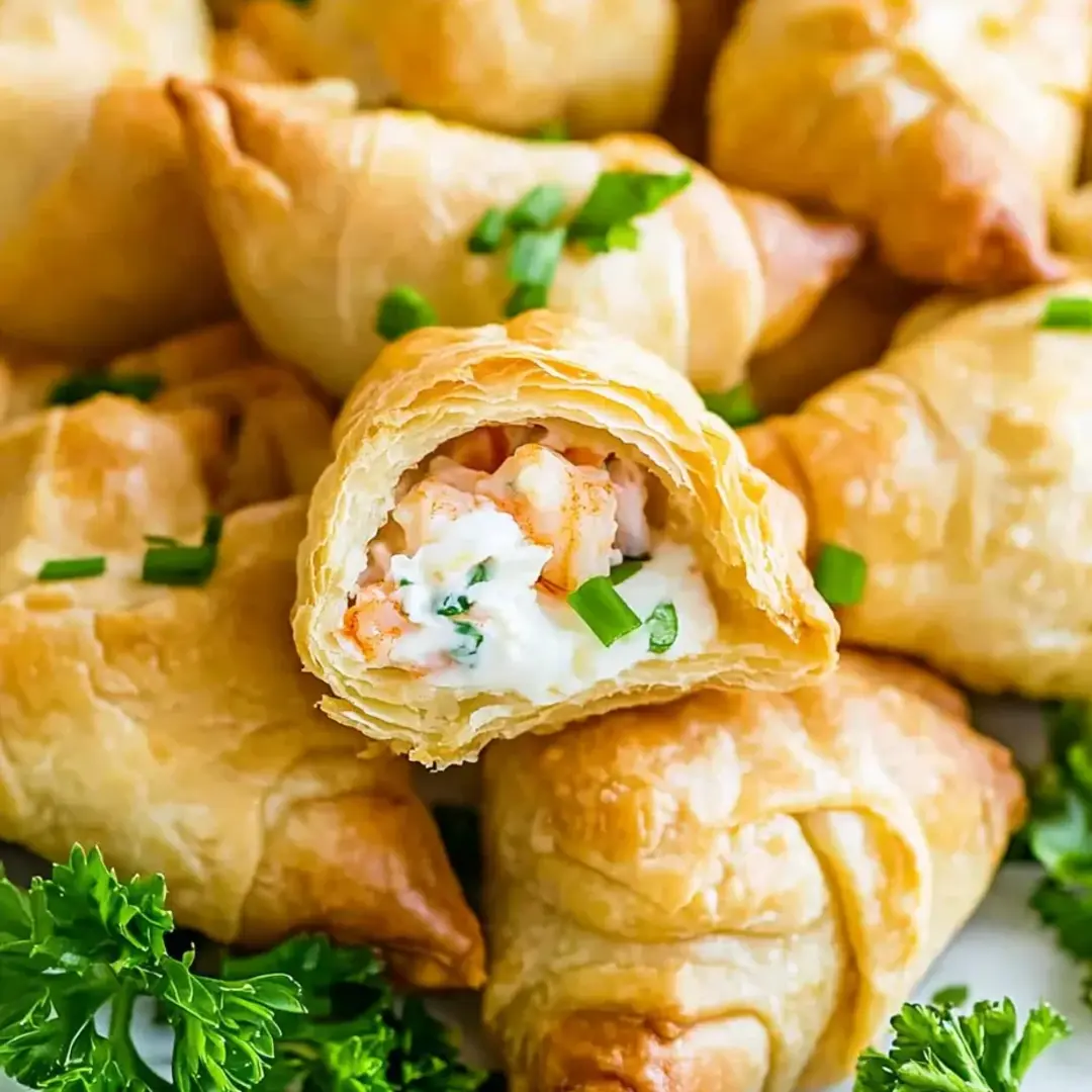 Flaky stuffed pastries topped with herbs and creamy filling.