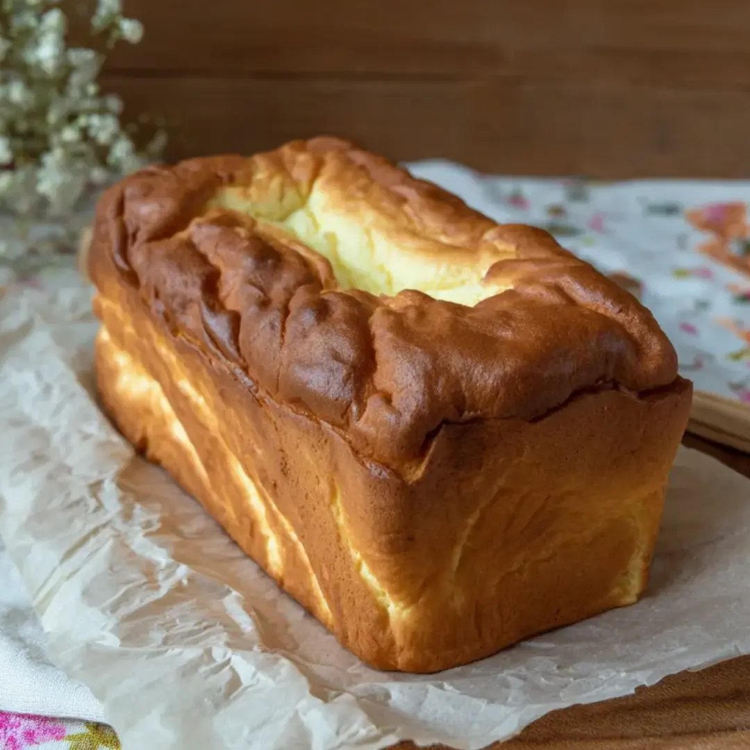 Fluffy round bread loaf sitting with a big hole in the middle.