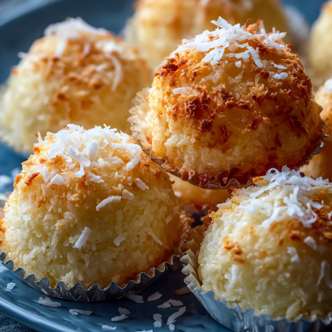 Cupcakes topped with coconut on a plate.