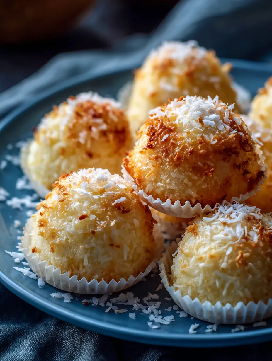 A plate stacked with coconut balls.