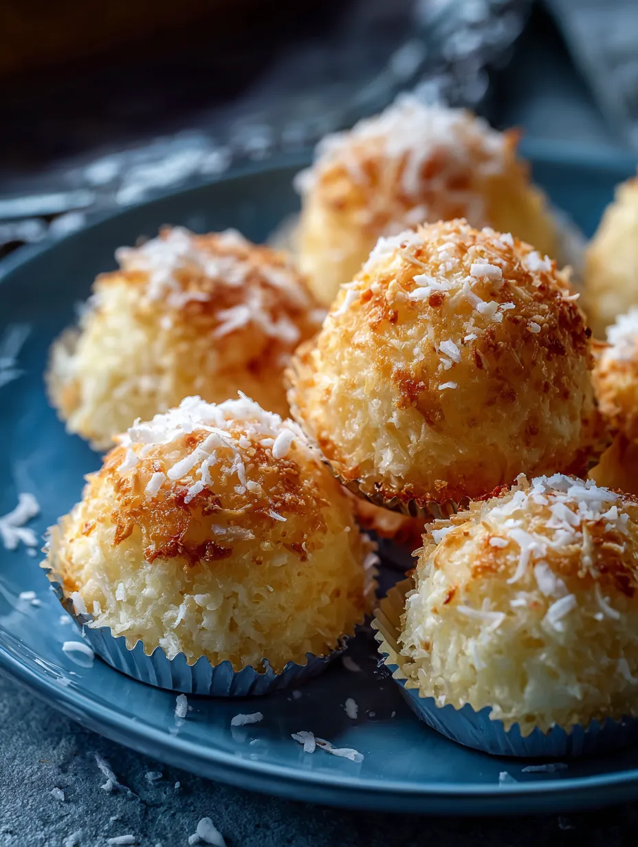 Cupcakes rolled in coconut on a plate.