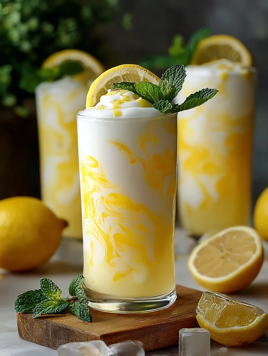 A glass filled with lemonade, lemon rounds floating inside.