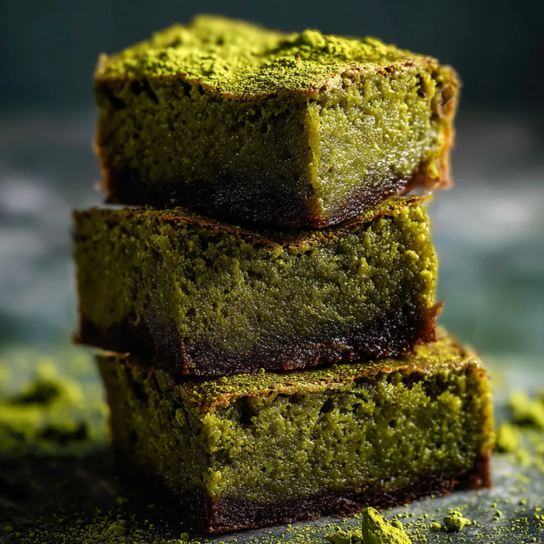 Three stackable green brownies one on top of another.