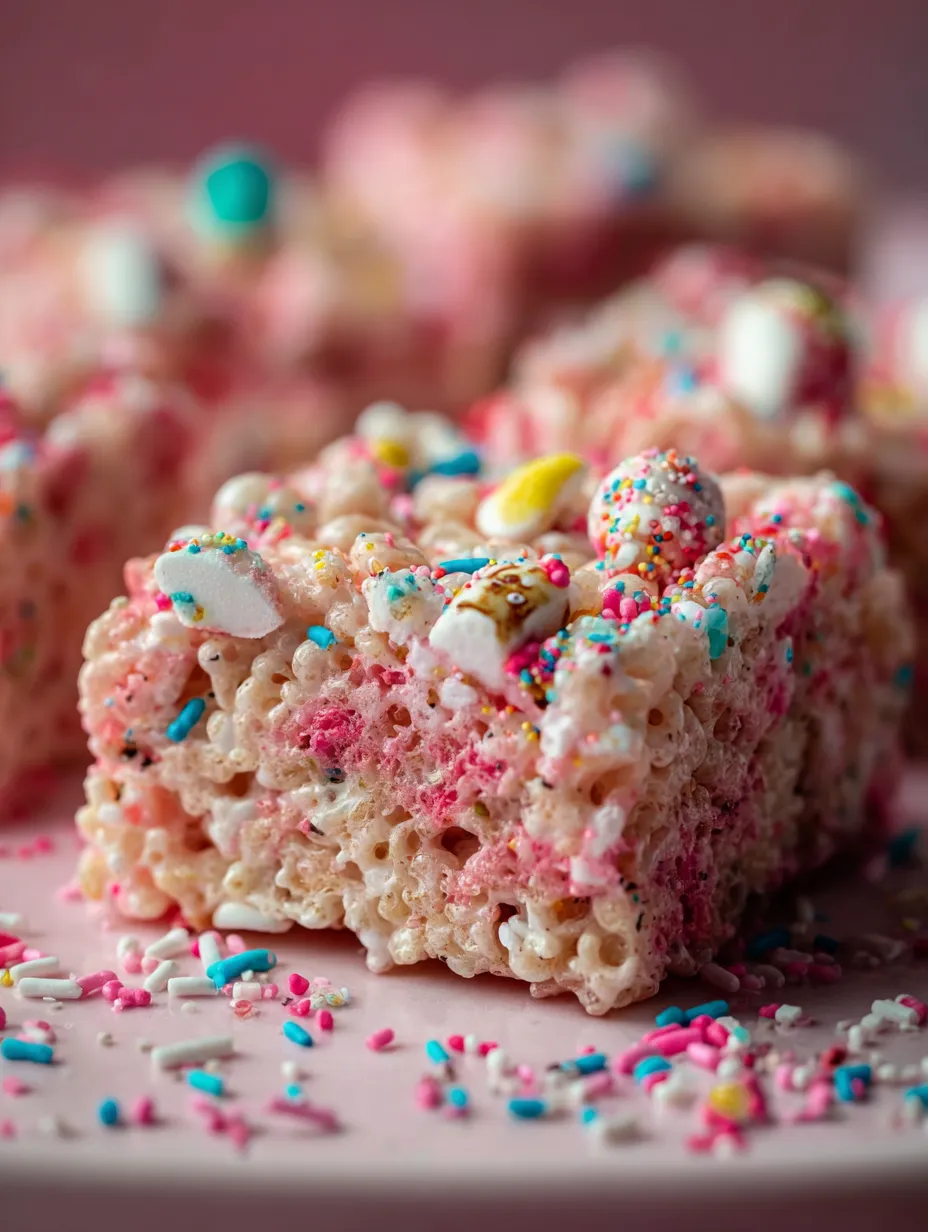 A pink and white candy bar with sprinkles.
