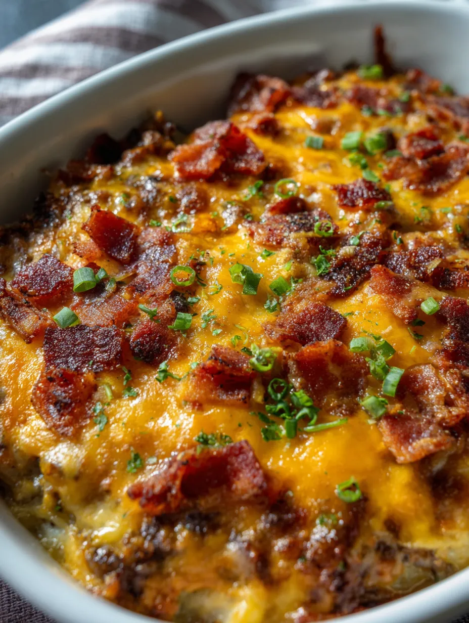 A white bowl loaded with bacon and gooey cheese.