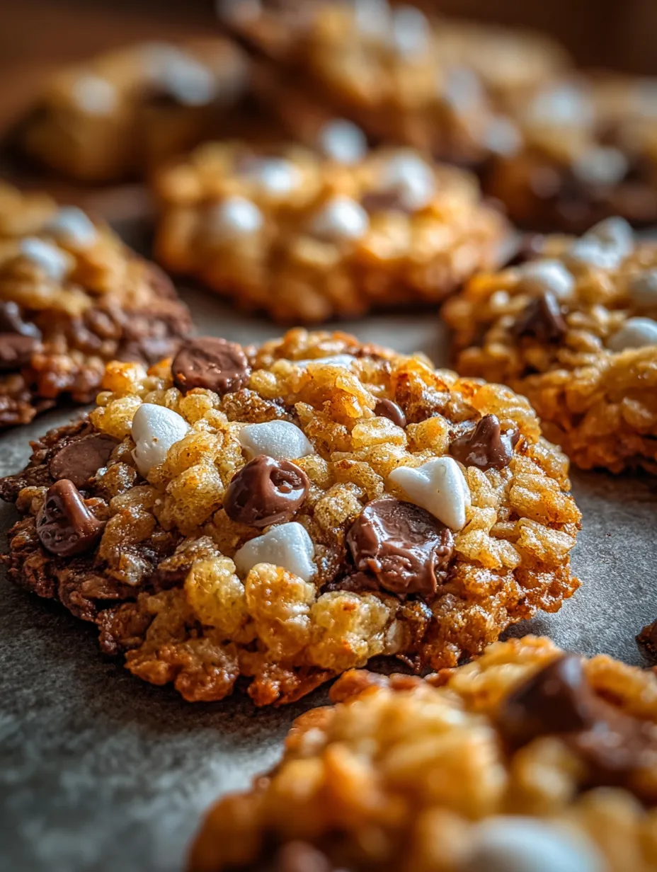 Chocolate chip cookie topped with marshmallows, up close.