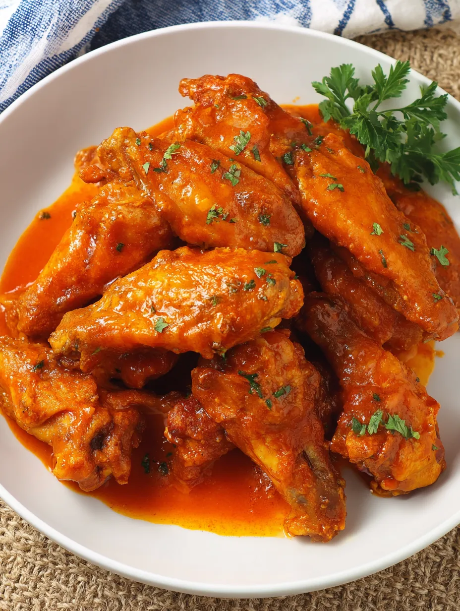 A plate of chicken wings with a red sauce.