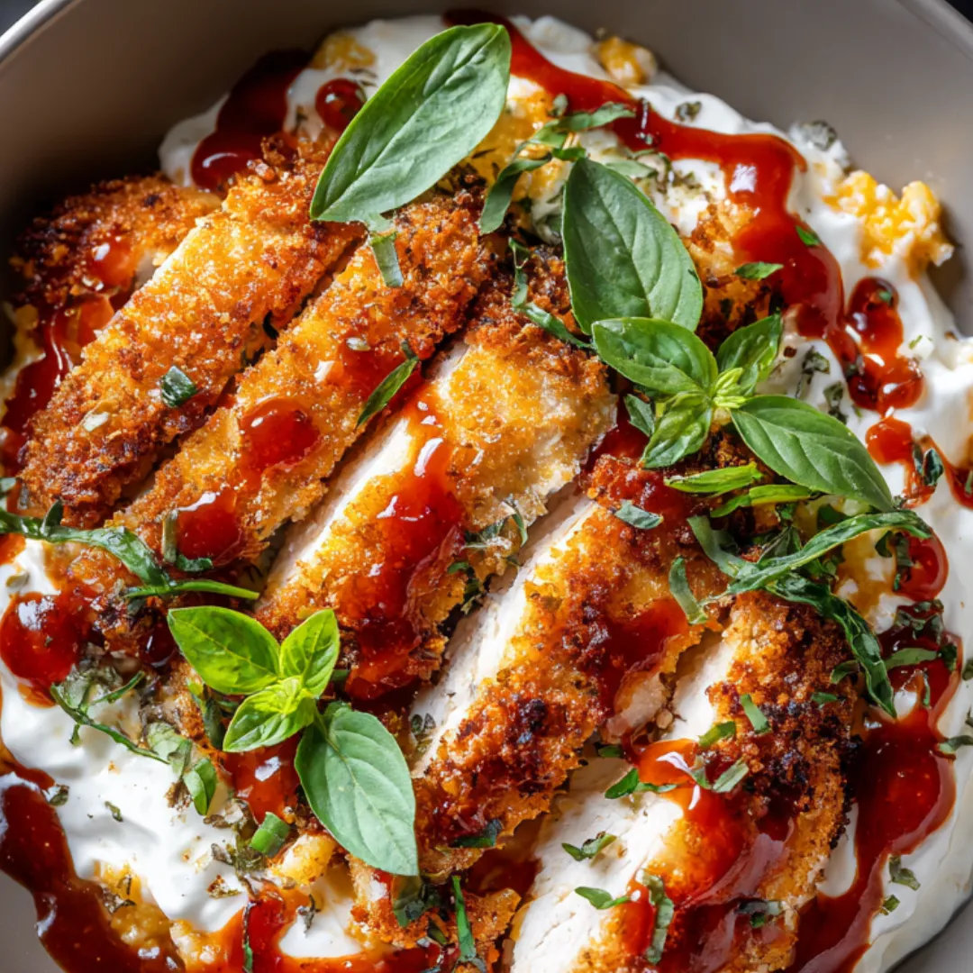 Bowl packed with saucy chicken and cheese.