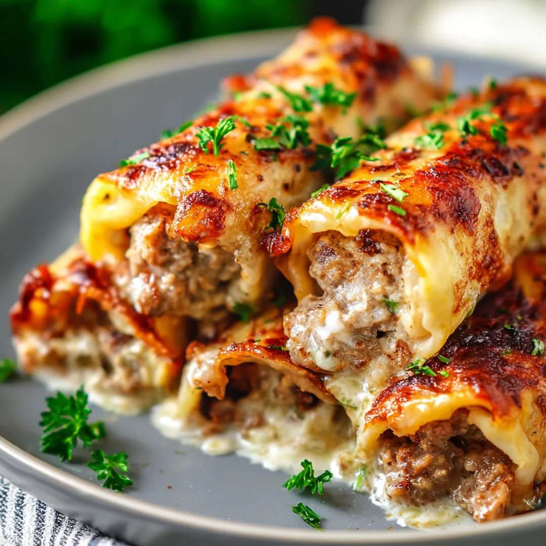 A serving dish topped with melty cheese and hearty sausage.