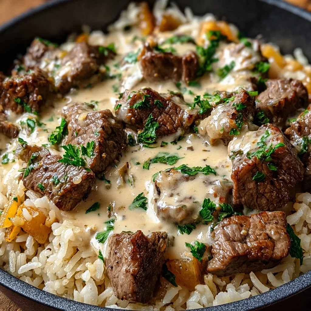 A tasty bowl filled with saucy meat and rice.