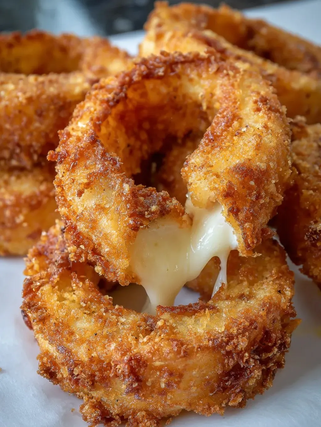 A piece of food with cheese on it.
