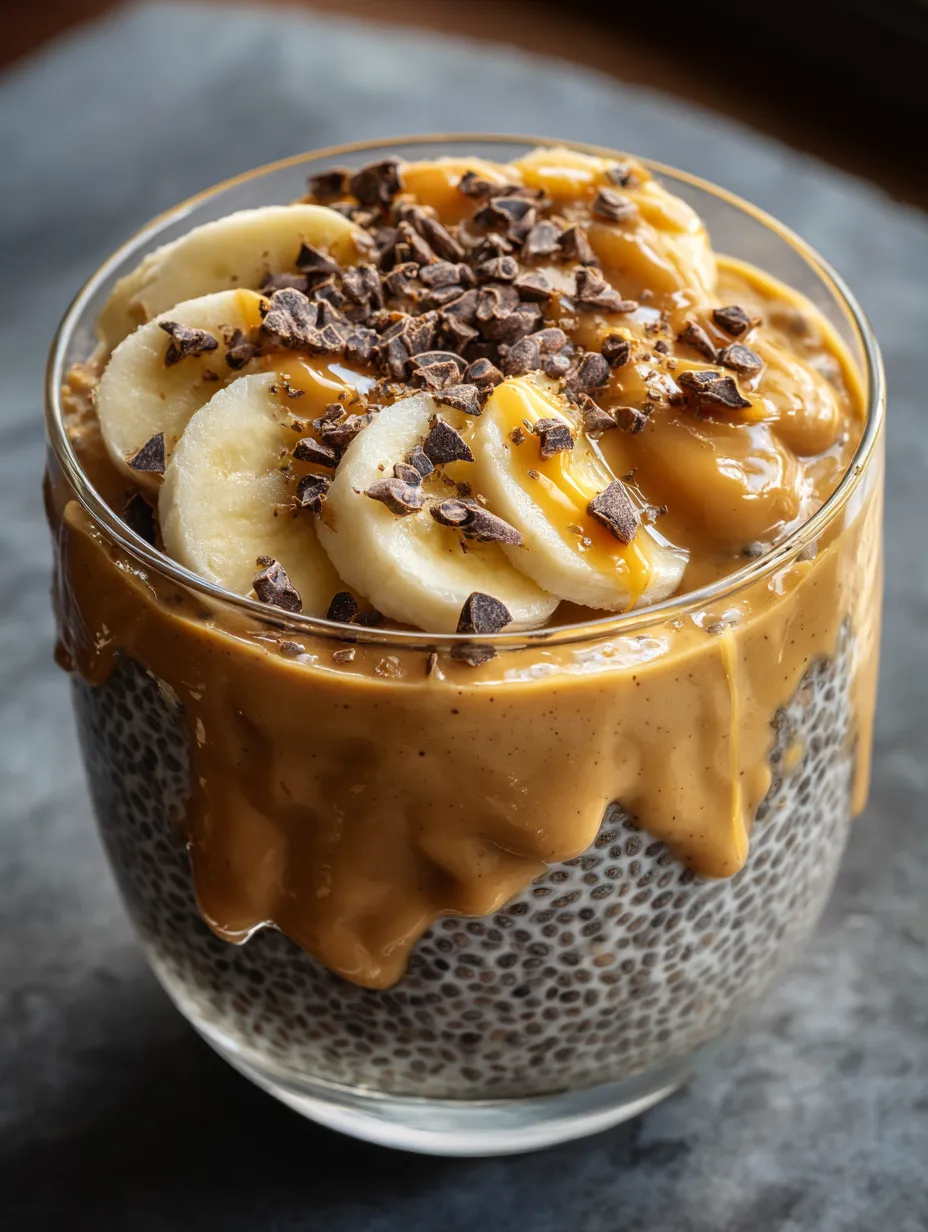 A glass loaded with banana yogurt and chocolate.