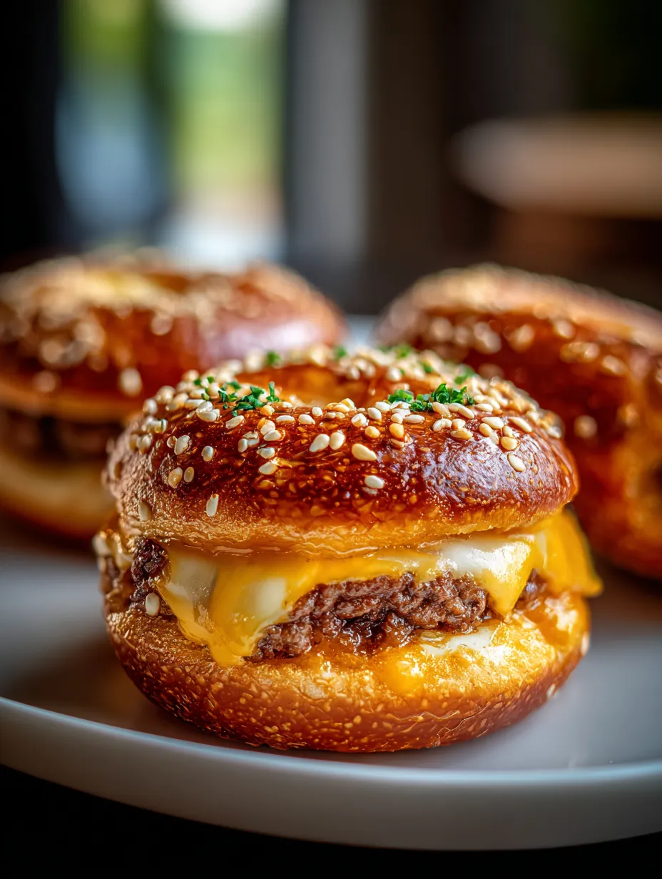 Two soft rolls split open with melted cheese and beef inside.