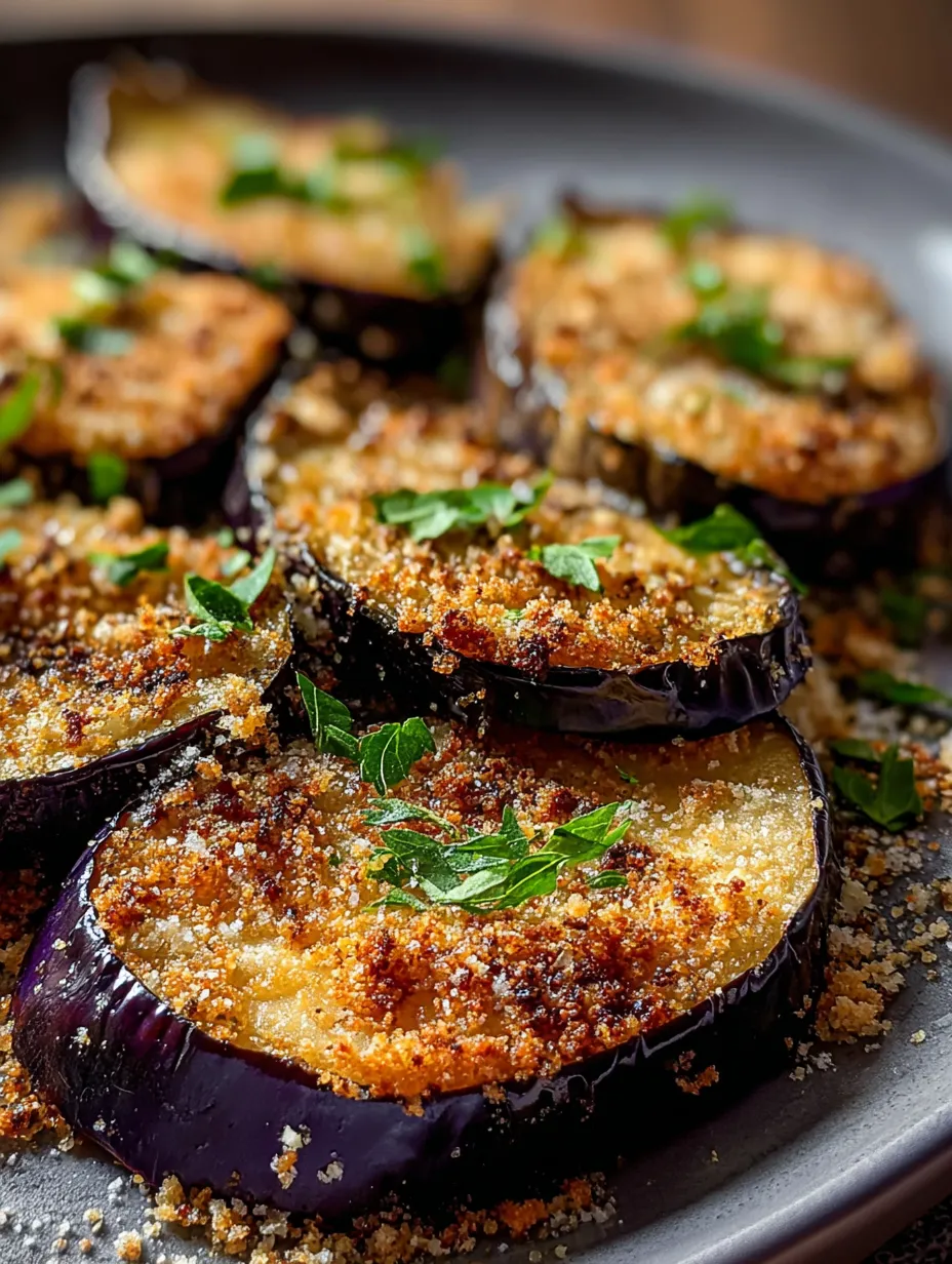 A plate stacked with purple eggplant slices.