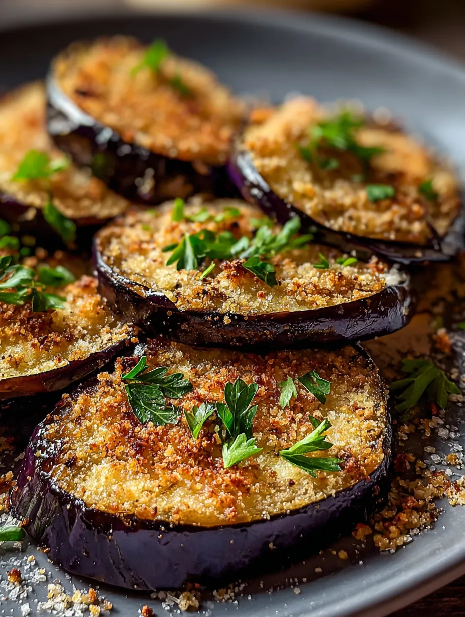 A plate stacked with purple eggplant slices.
