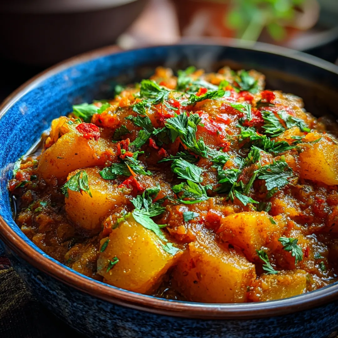 A blue-rimmed bowl filled with food.