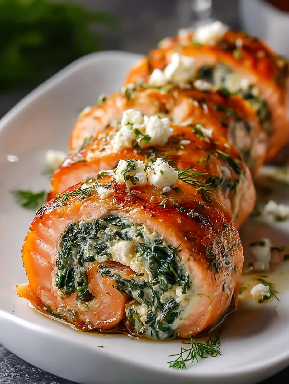 Salmon slices topped with feta cheese and herbs.