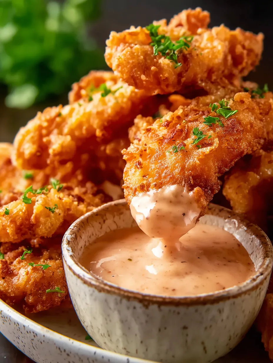 A bowl of fried food with a dipping sauce.