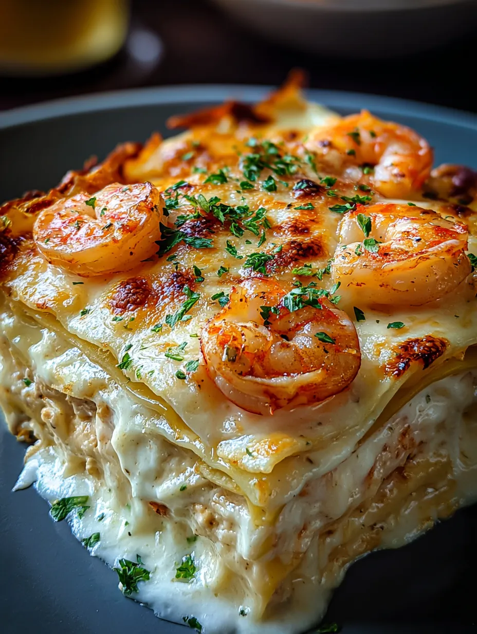 A plate of food with shrimp and cheese.