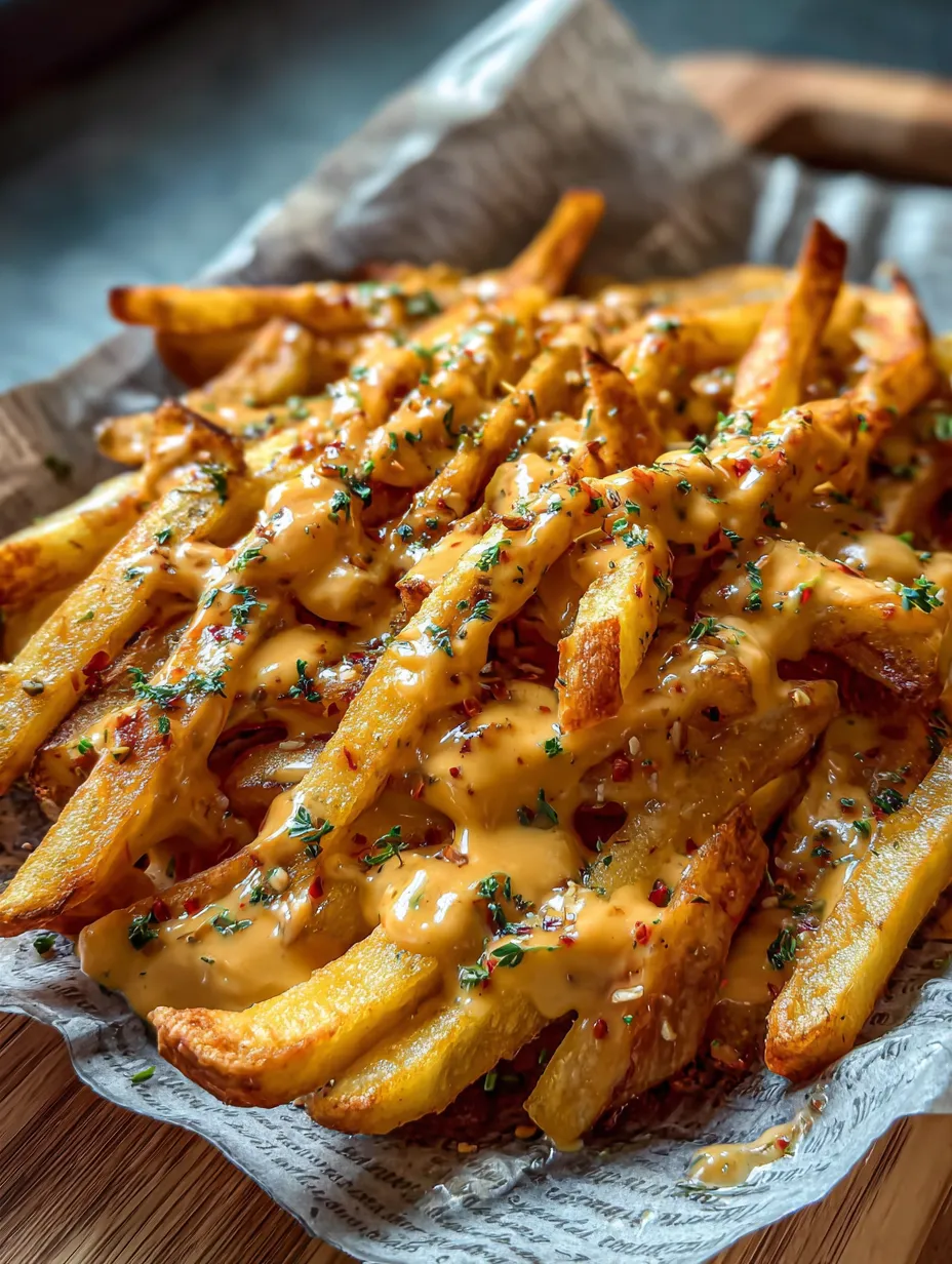 A plate of french fries with cheese.