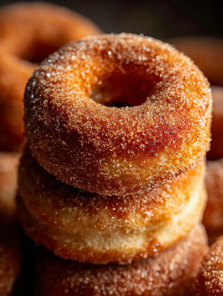 A pile of donuts covered in sugar.