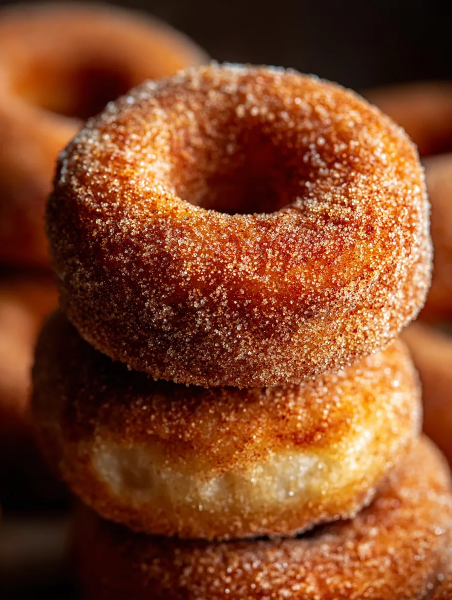 Sugary donuts piled high.