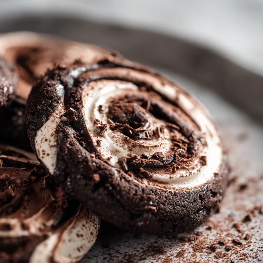 Chocolate and white cookies sitting on a plate.