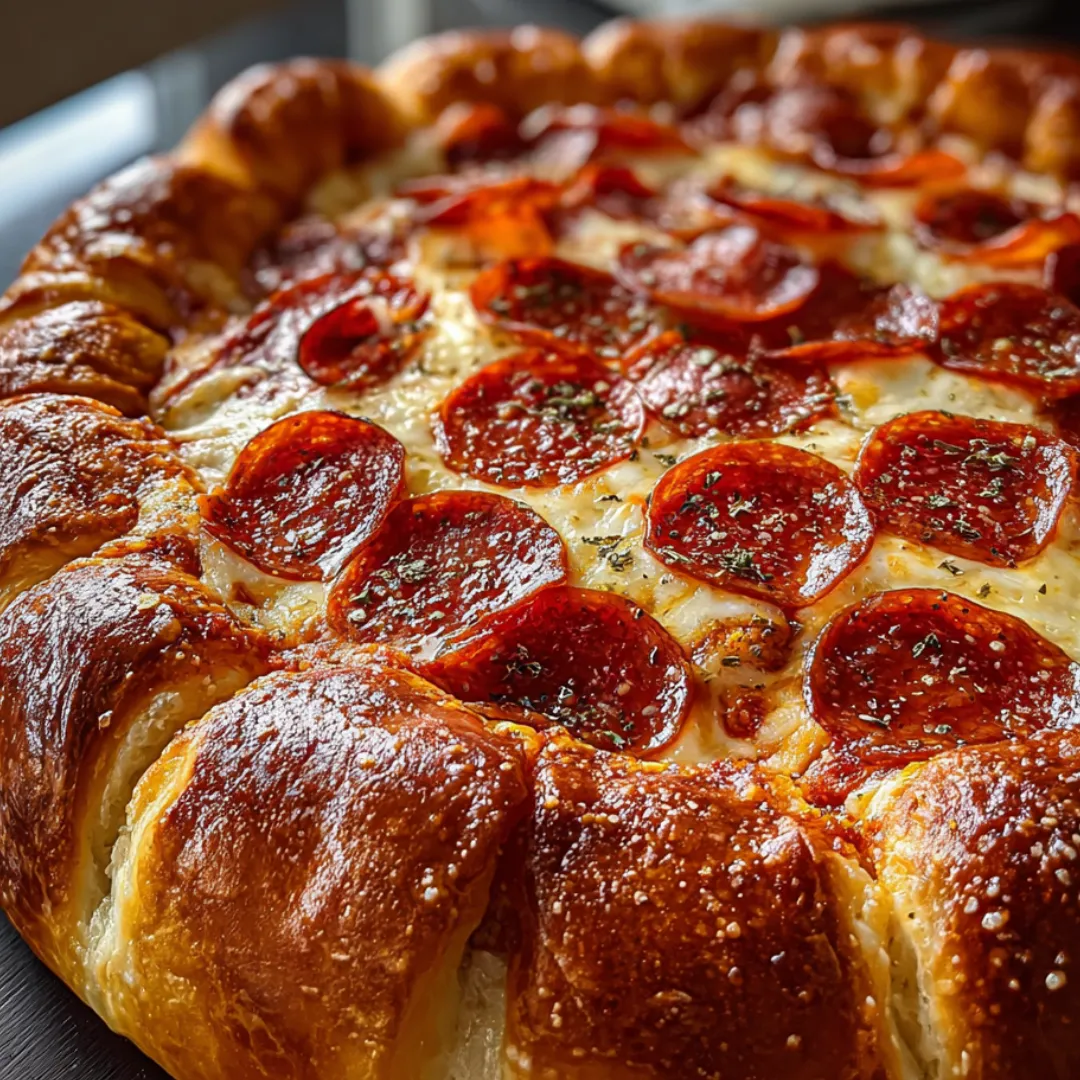 Pepperoni pizza sitting in a baking pan.