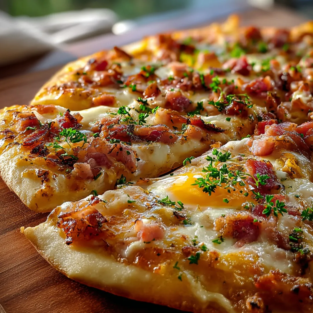A cheesy pizza loaded with ham on top.