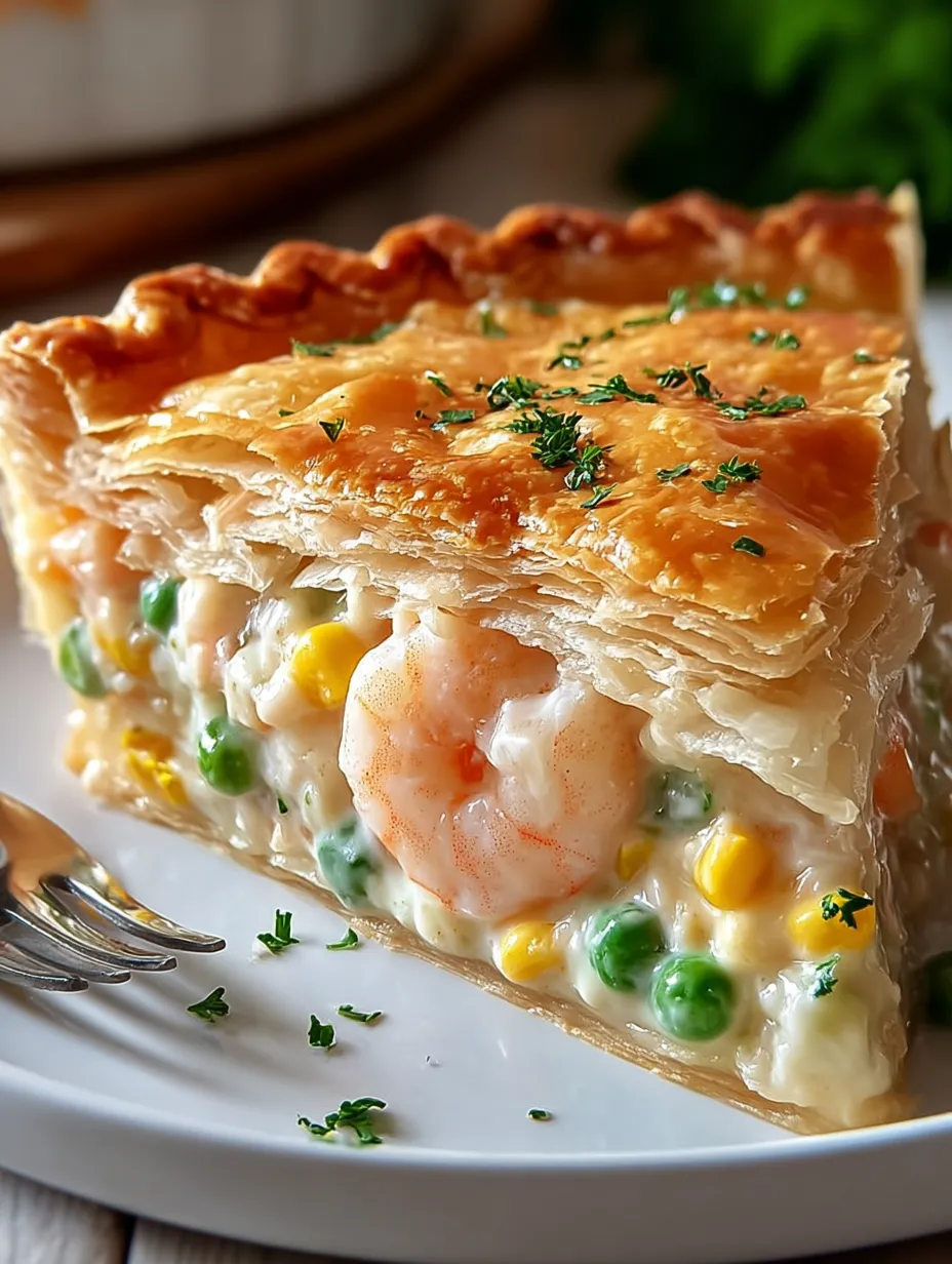 A slice of pie with shrimp and peas.