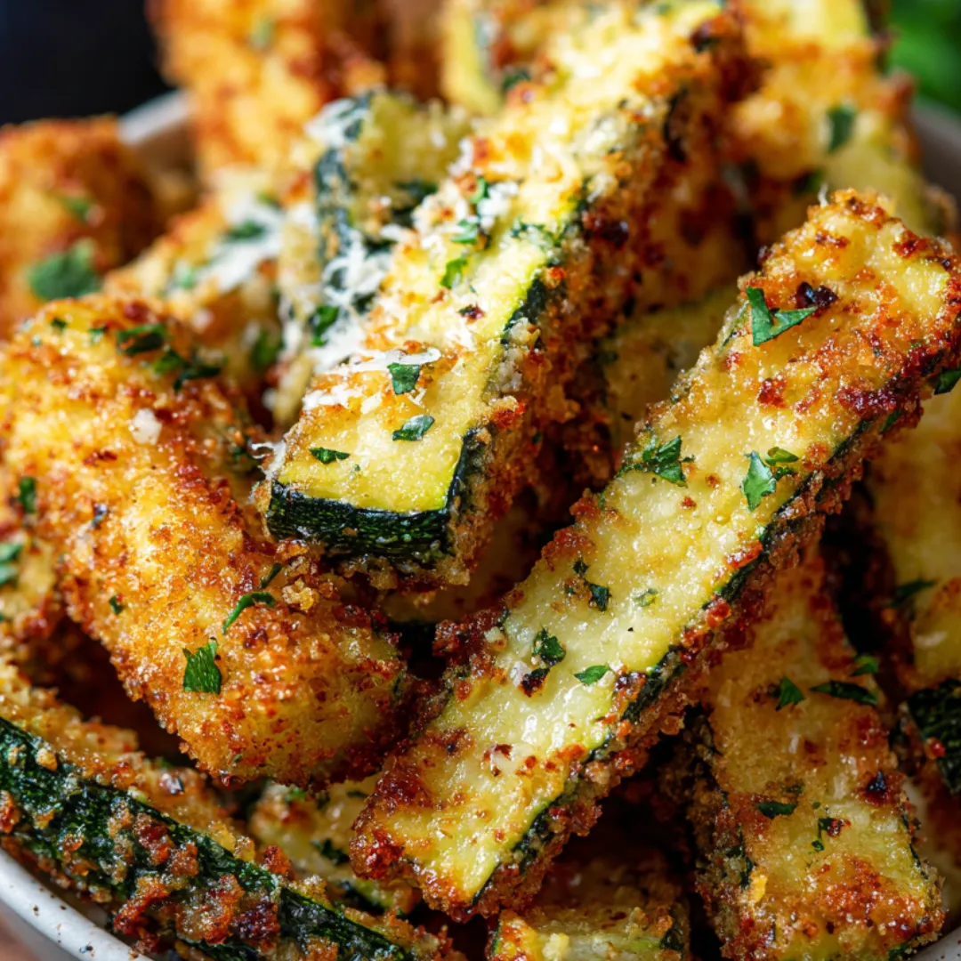 A bowl packed with crispy fried zucchini pieces.