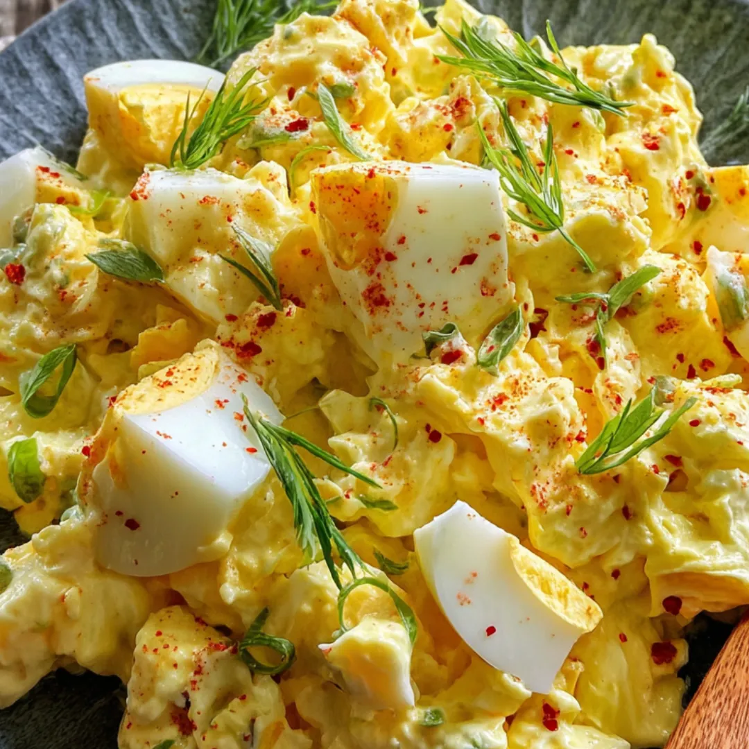 A bowl with chopped eggs and some onions mixed together.