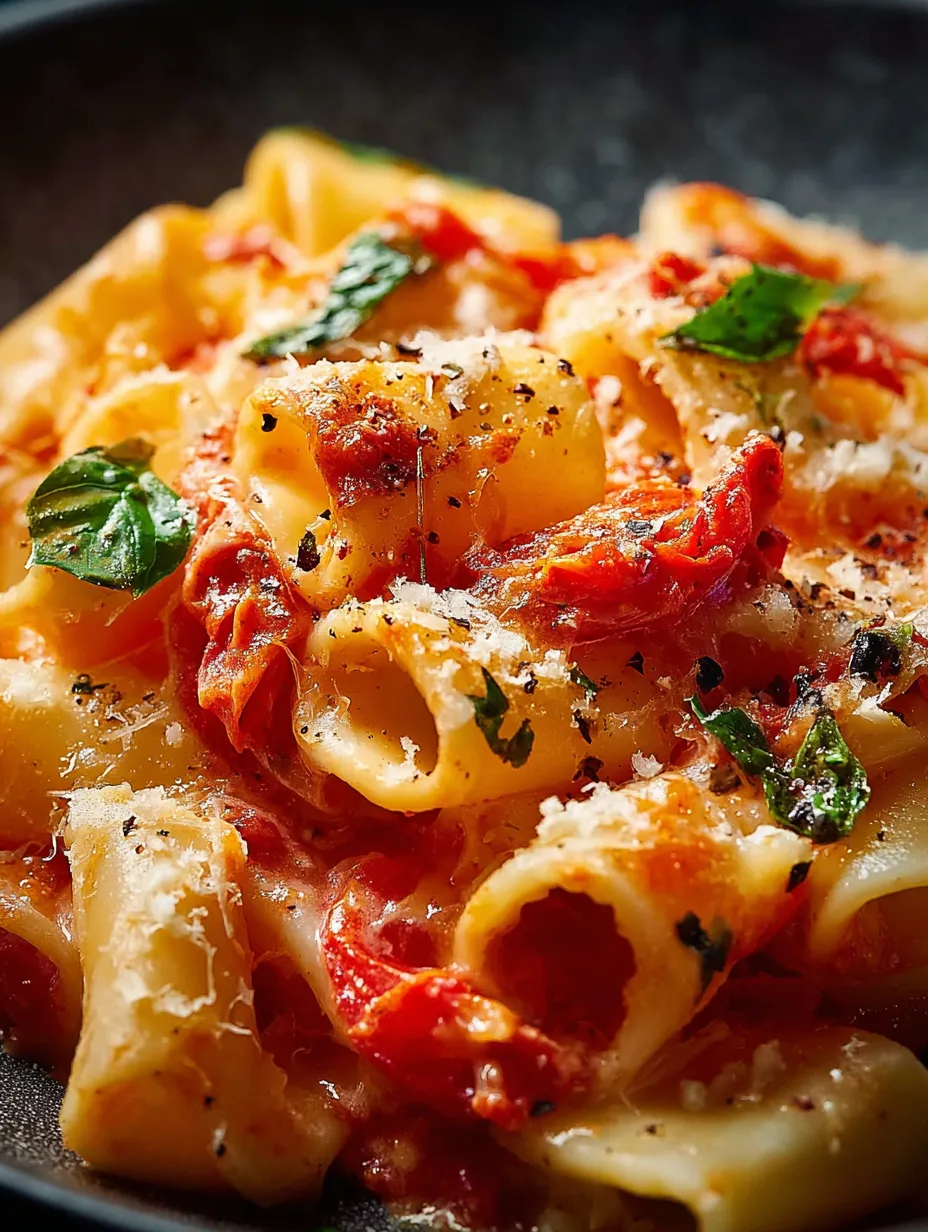 A heaping bowl of pasta with red sauce and melty cheese on top.