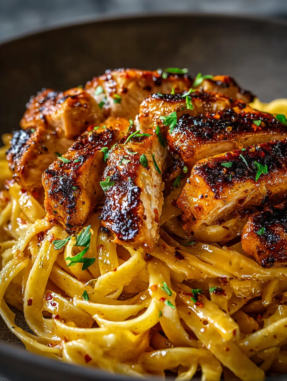 A plate of food with chicken and noodles.