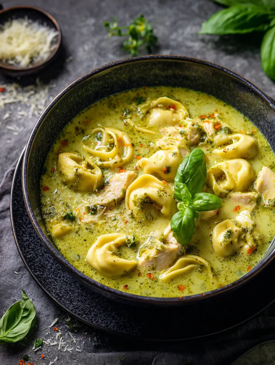 A bowl of soup with pasta and spinach.
