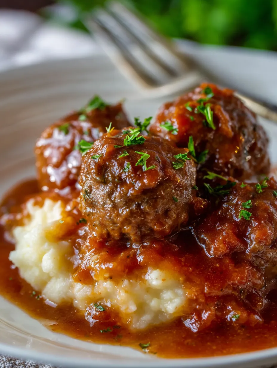 A plate of meatballs with gravy.