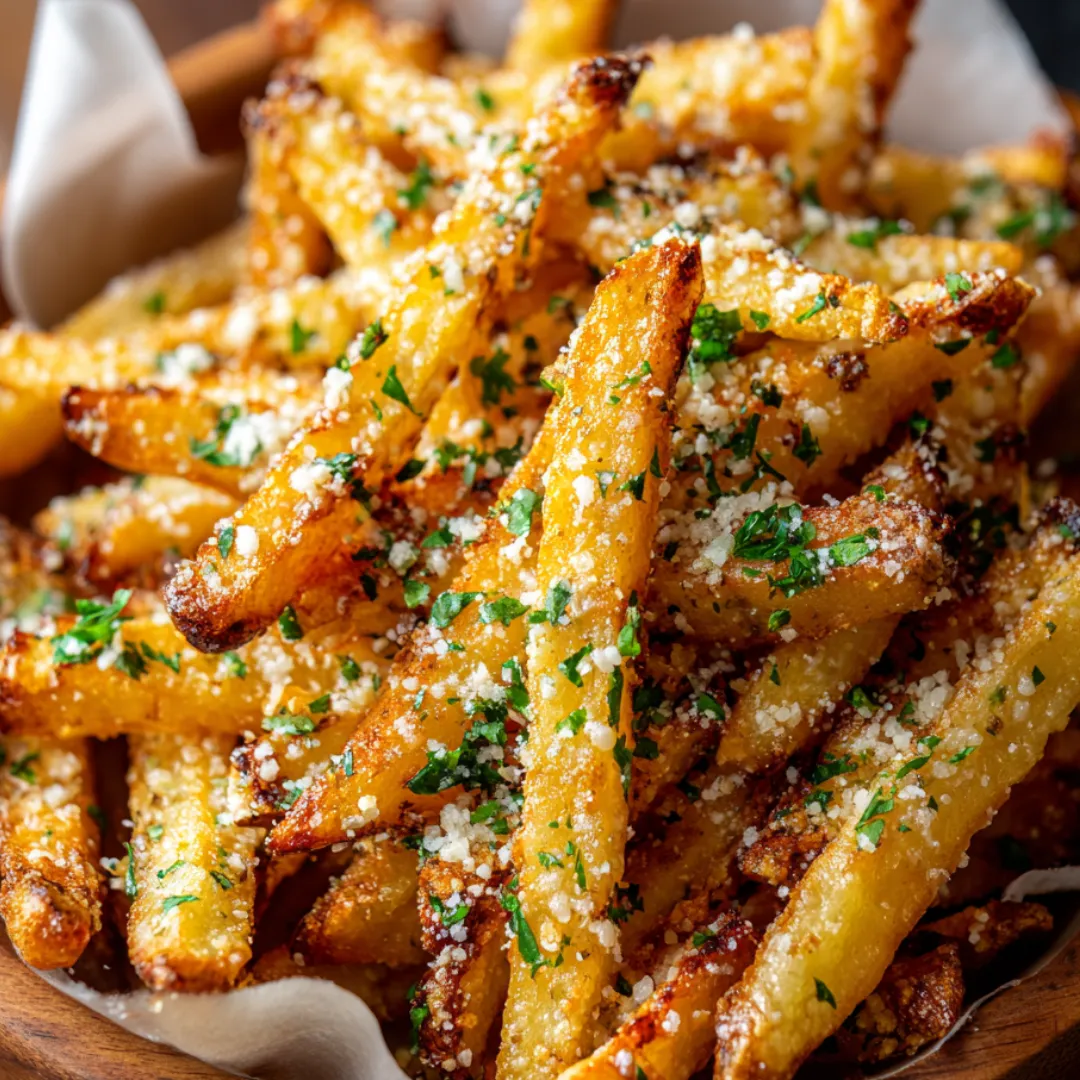 A bowl of french fries with cheese.