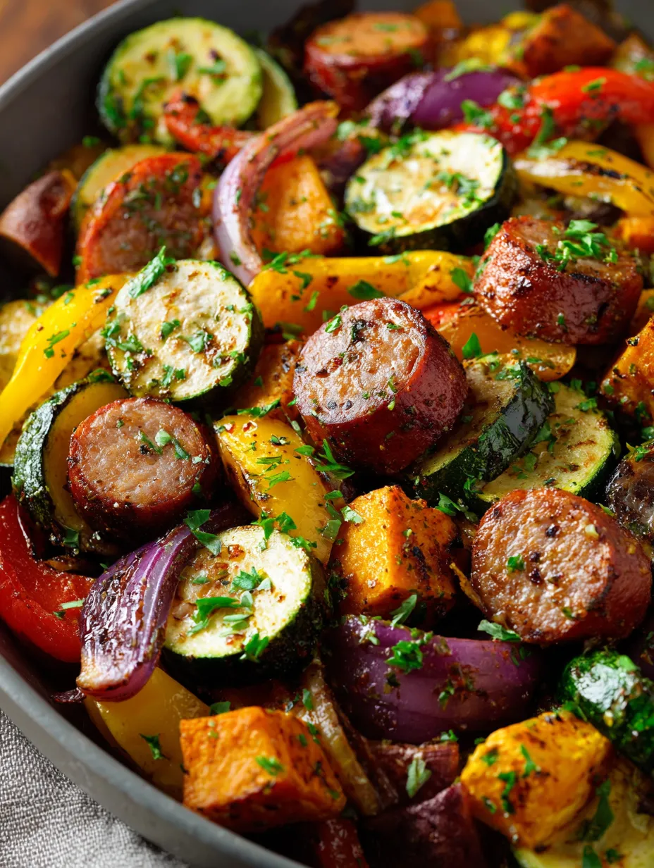A bowl filled with sausage, peppers, and onion chunks.