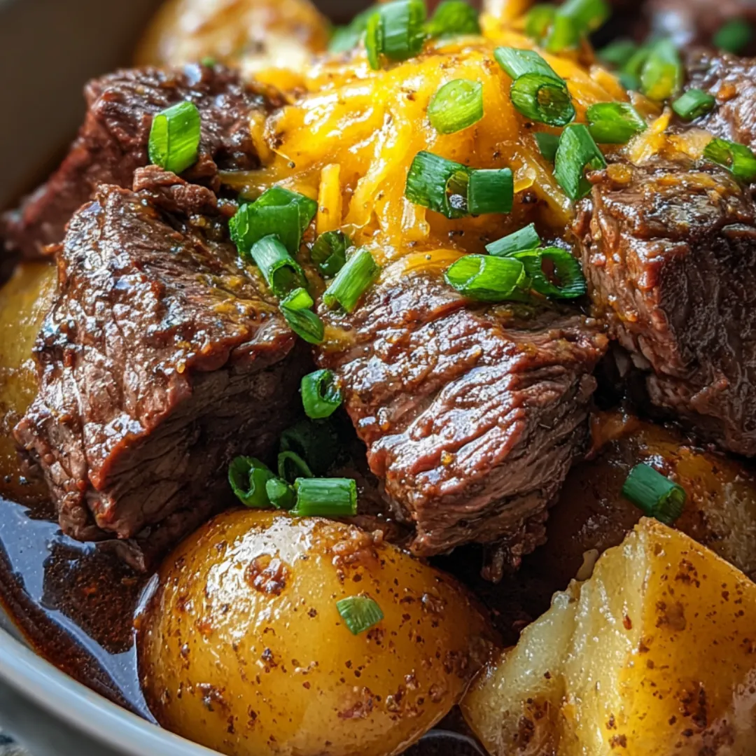 A bowl of meat and potatoes.