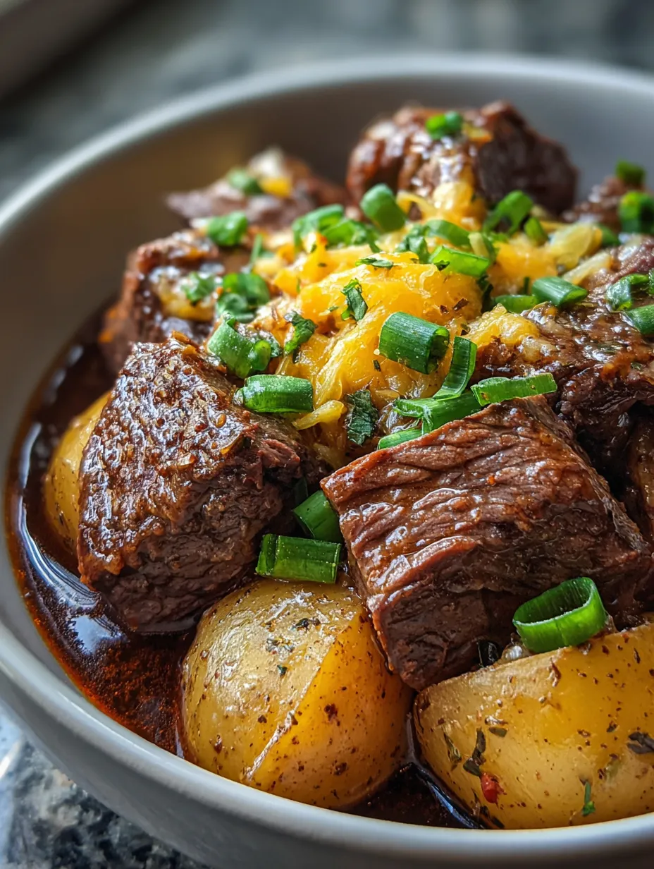 A bowl of meat and potatoes.