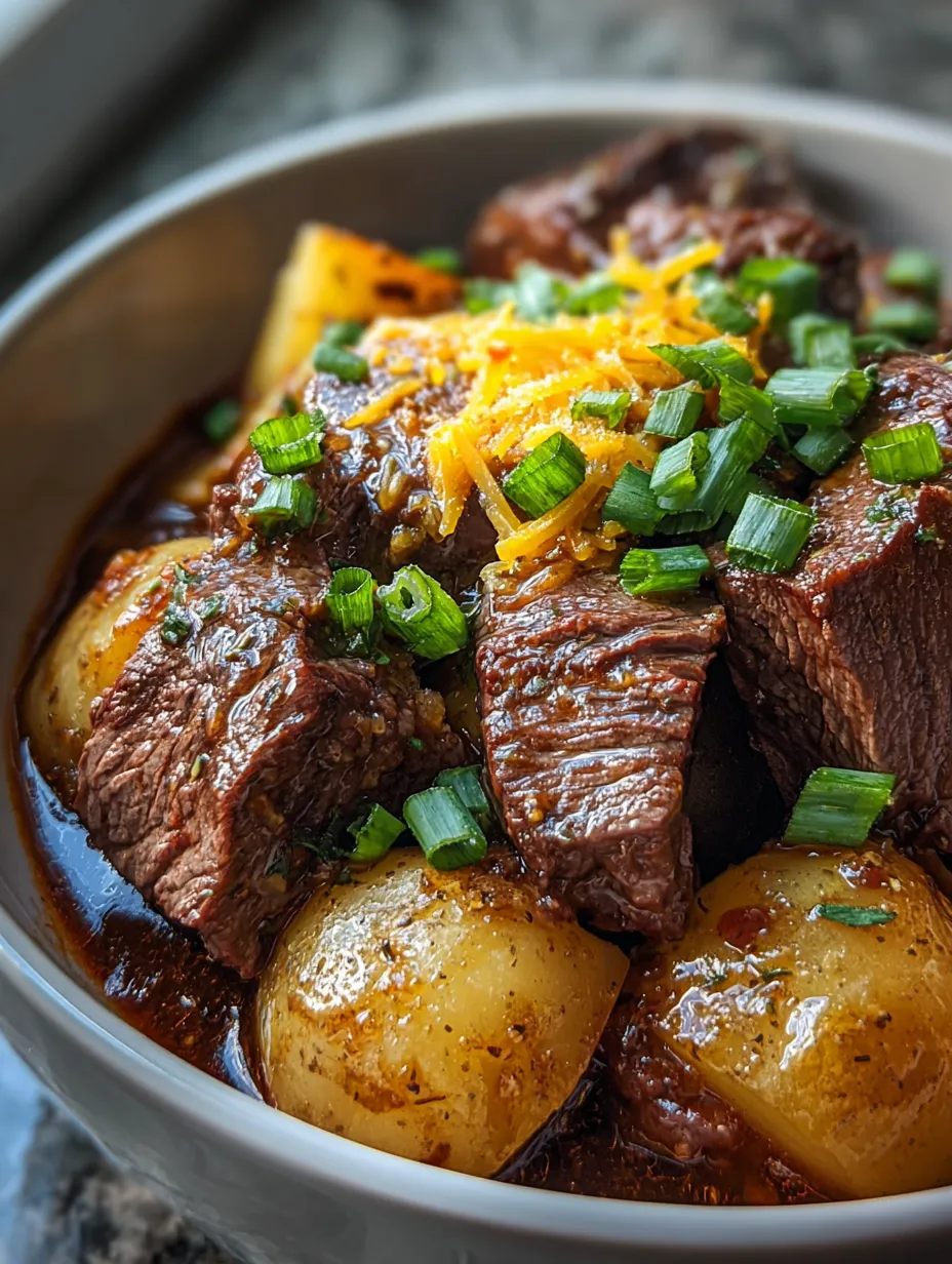 A bowl of meat and potatoes.