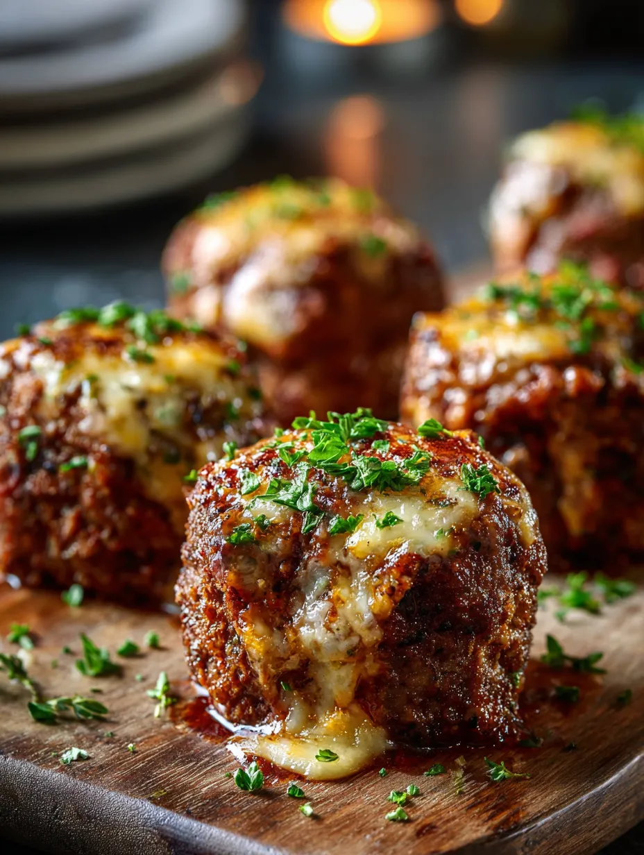 Meatballs on a wooden cutting board.