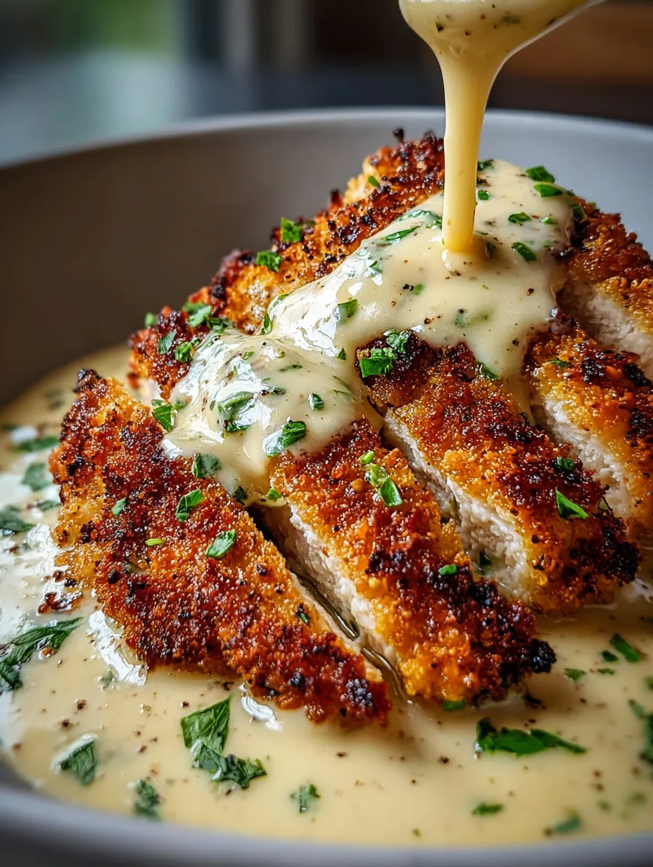 A piece of chicken with sauce on it.