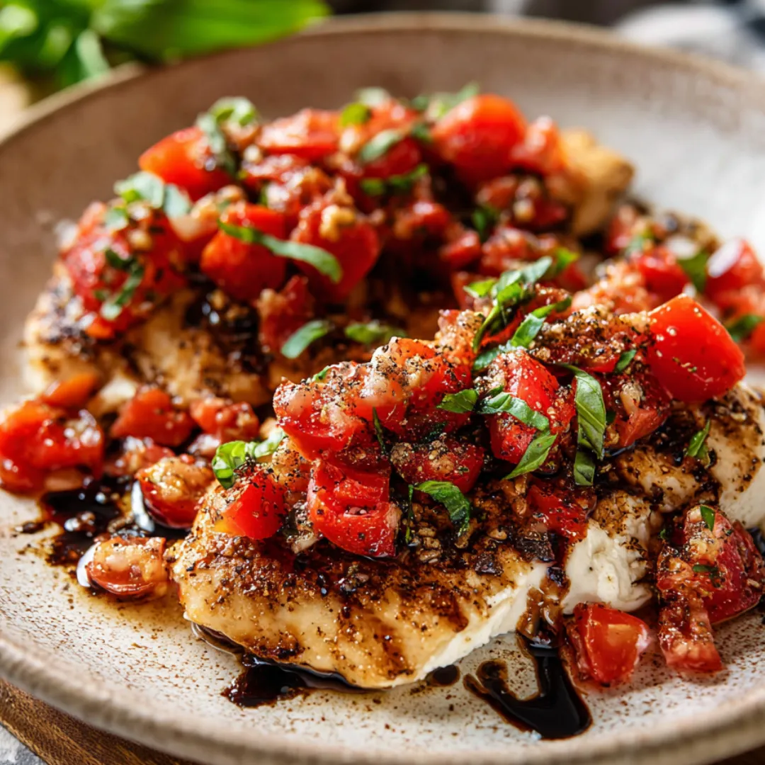 A plate of food with tomatoes, basil, and cheese.
