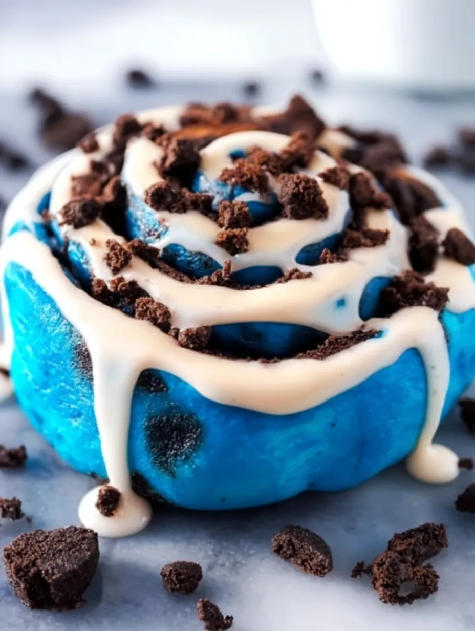 A blue frosted doughnut with chocolate chips.