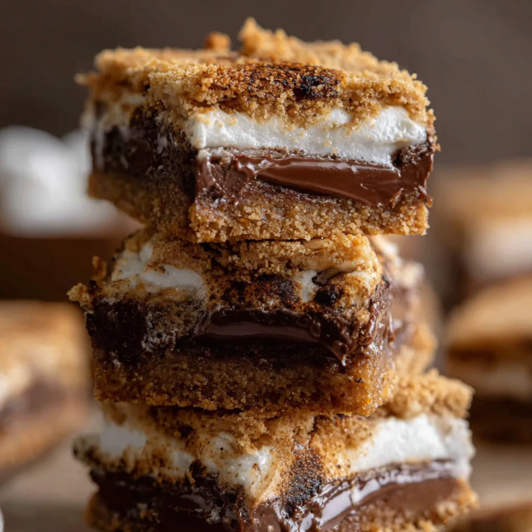A stack of chocolate and marshmallow desserts.
