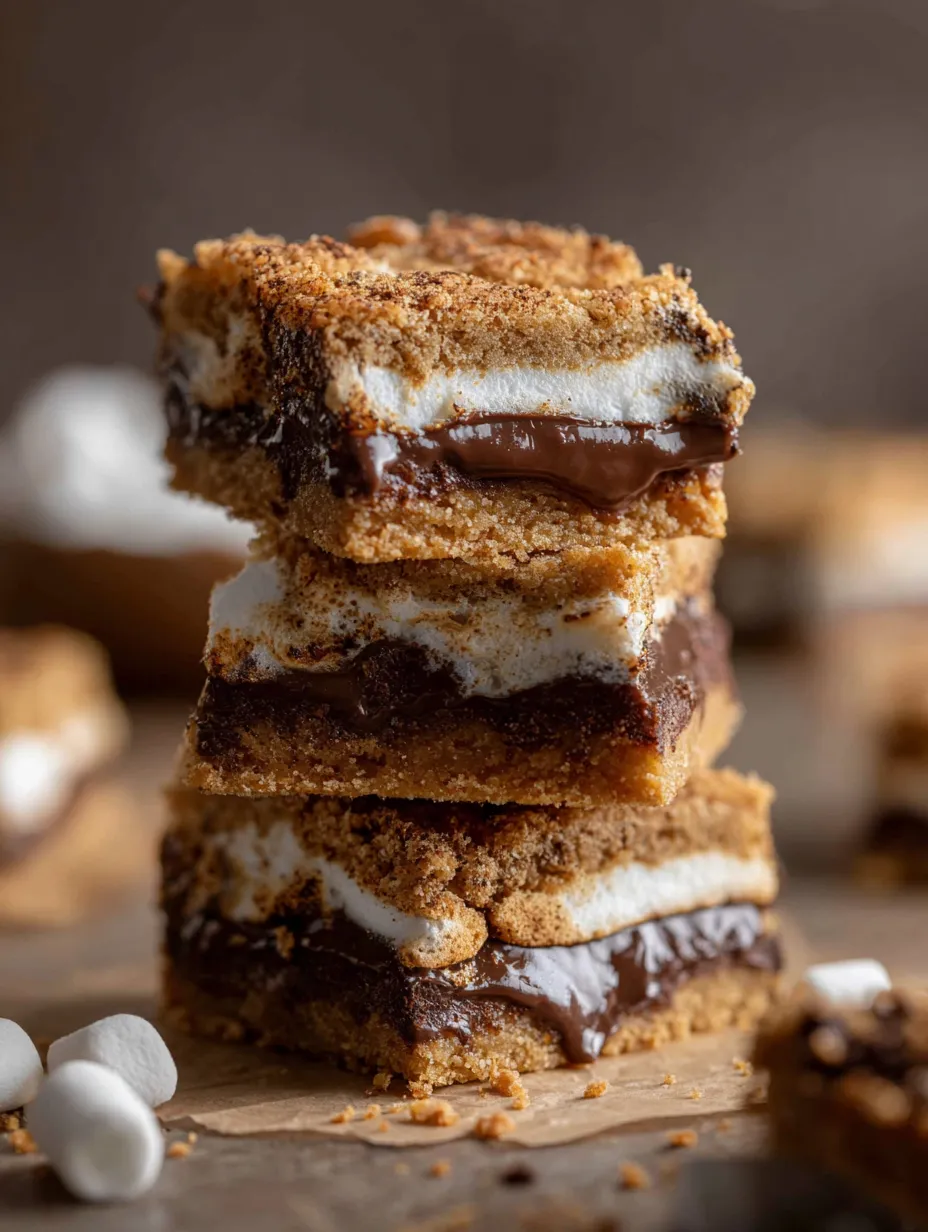 A stack of chocolate and marshmallow desserts.