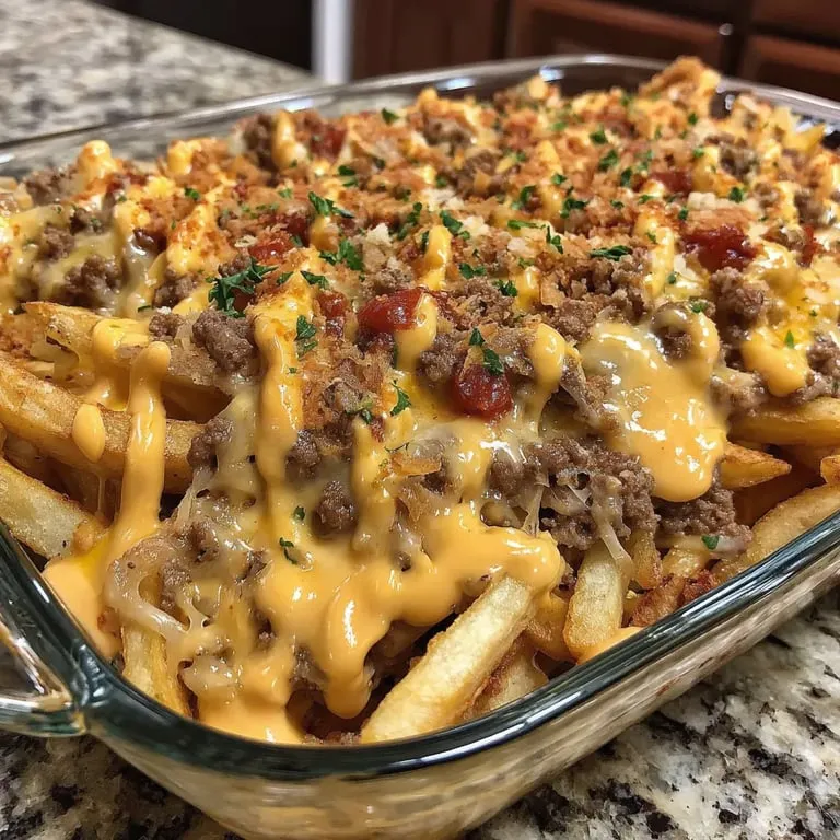 Cheesy food with tomato topping in a baking dish.