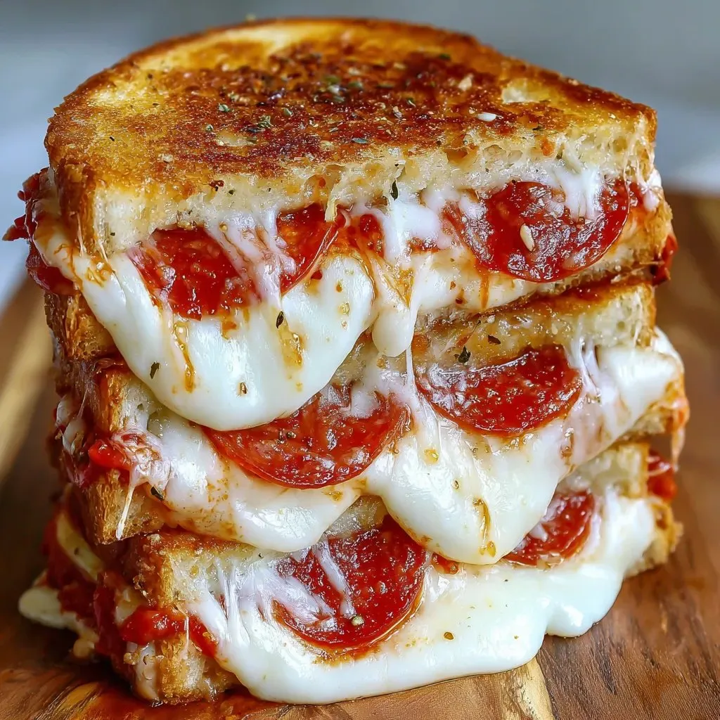 A stack of three grilled cheese sandwiches.