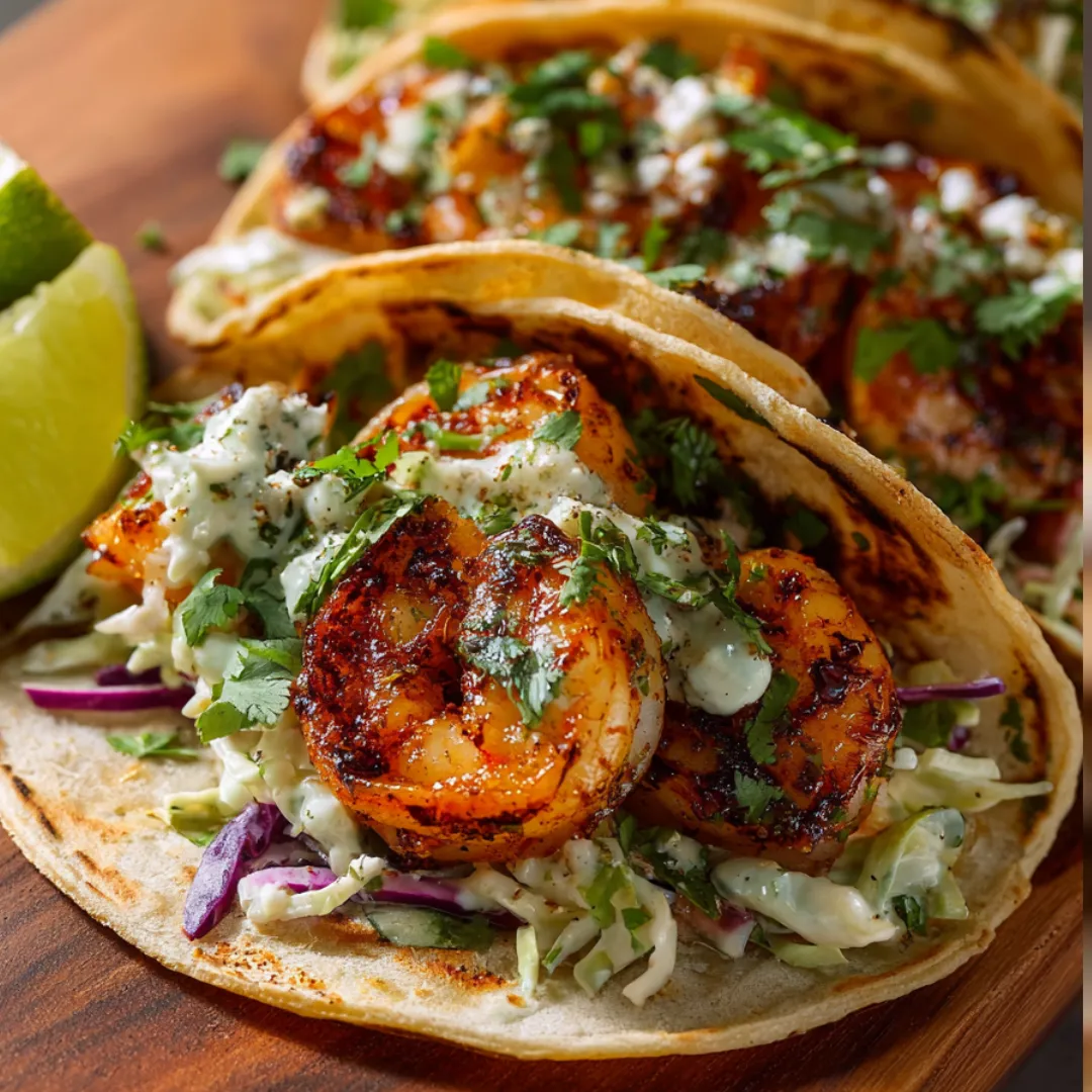 A plate of food with shrimp and lime.